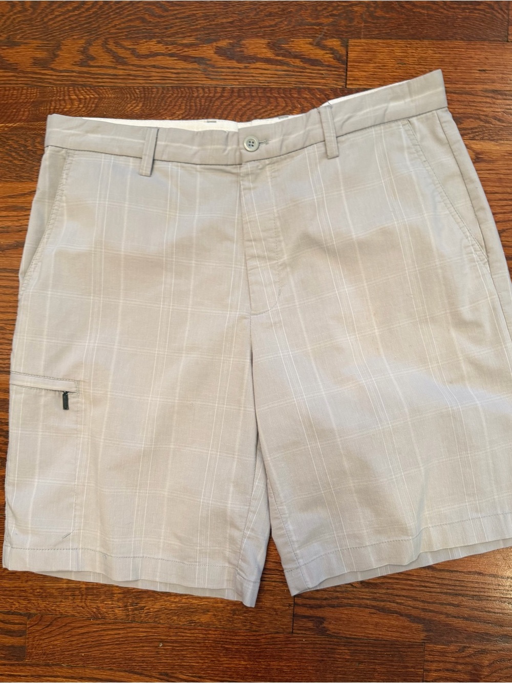 Greg Norman Collection Light Beige Plaid Cargo Shorts